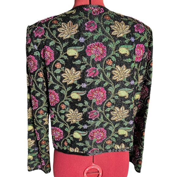 Vintage Stenay Size Medium 100%‎ Silk Fully Beaded Floral Evening Blazer Jacket - Picture 3 of 9